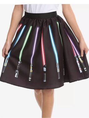 Black Lightsaber Print Flared Skirt - Women Star Wars